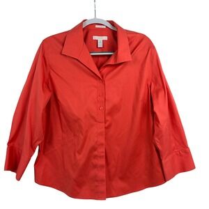Chico's No-Iron Button Down Shirt Size XL(3) Coral Red